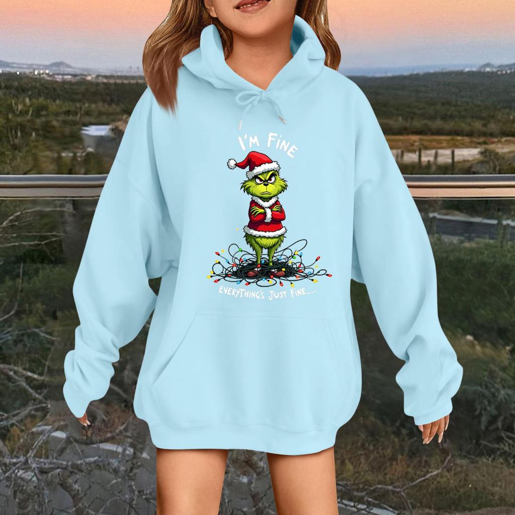 Children's Fashionable Casual Long-sleeved Loose Christmas Print Pullover Hooded Sweatshirt