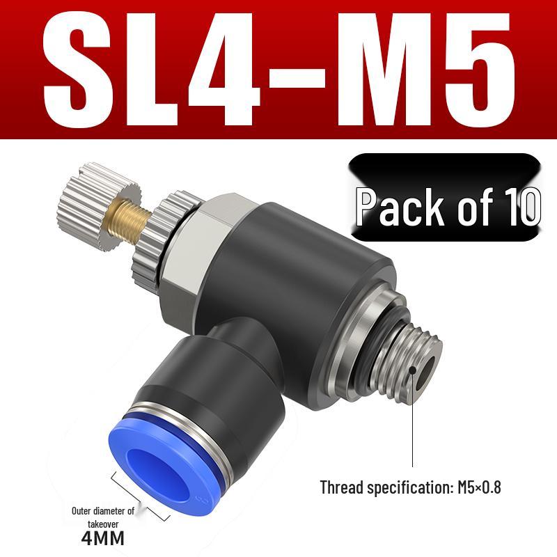Adjustable Pneumatic Throttle and Speed Control Valve with Quick Connector for Air Tubes SL4 6 8-M5-01-02