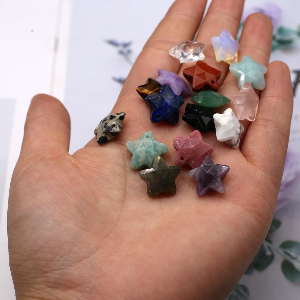 1 Stück, Boho-Reiki-Heilkristall-Anhänger, Pentagramm-Naturstein, Amethyst-Edelstein-Anhänger zur Schmuckherstellung, Zubehör, DIY-Weihnachtsgeschenke, 15 x 15 mm