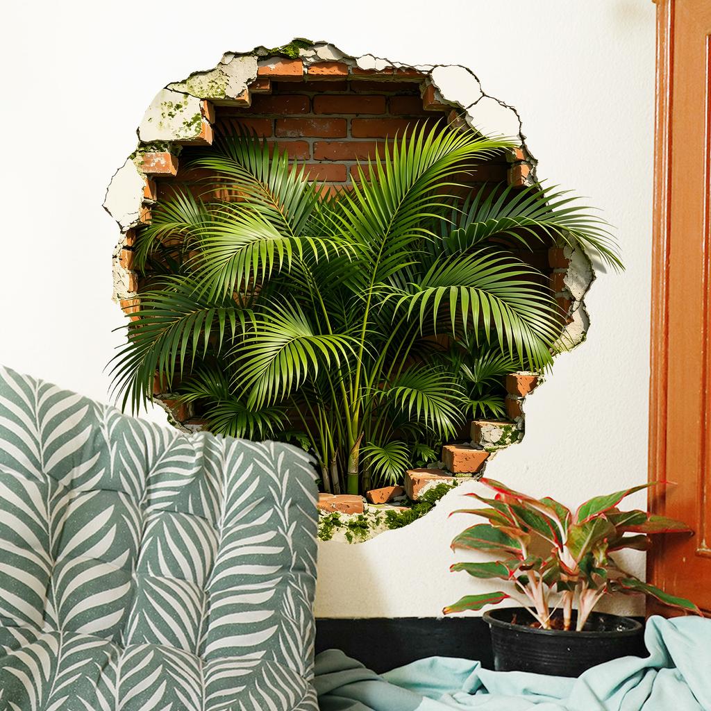 Palm Tree Breaking Through Wall Waterproof Self Adhesive Wall Sticker No Residue Home Decor