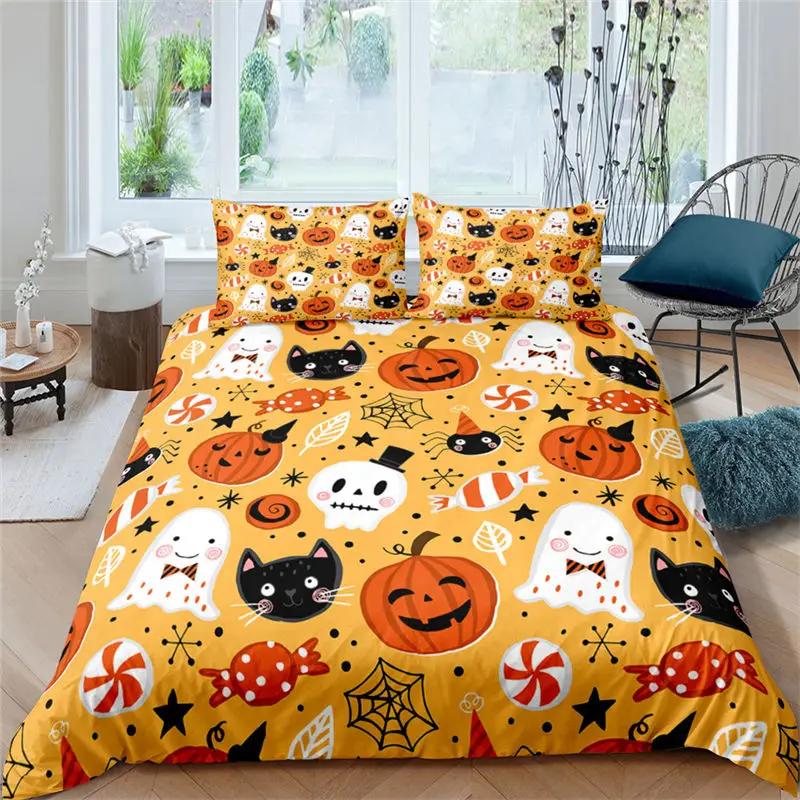Halloween Queen Duvet Cover Luxury Ghost Festival Bedding Set Microfiber Gothic Pumpkin Skull Comforter Cover With Pillowcases