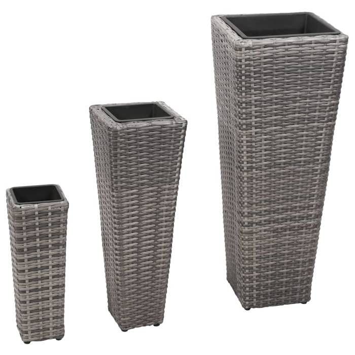 VidaXL Lits surélevés de jardin 3 pcs Résine tressée Gris