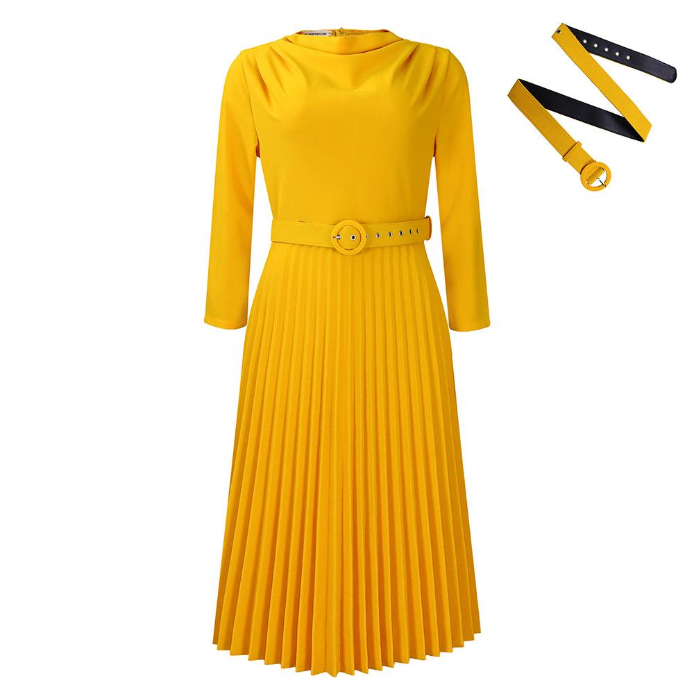 New women's clothing fashion temperament elegant pleated skirt elegant solid color large size dress