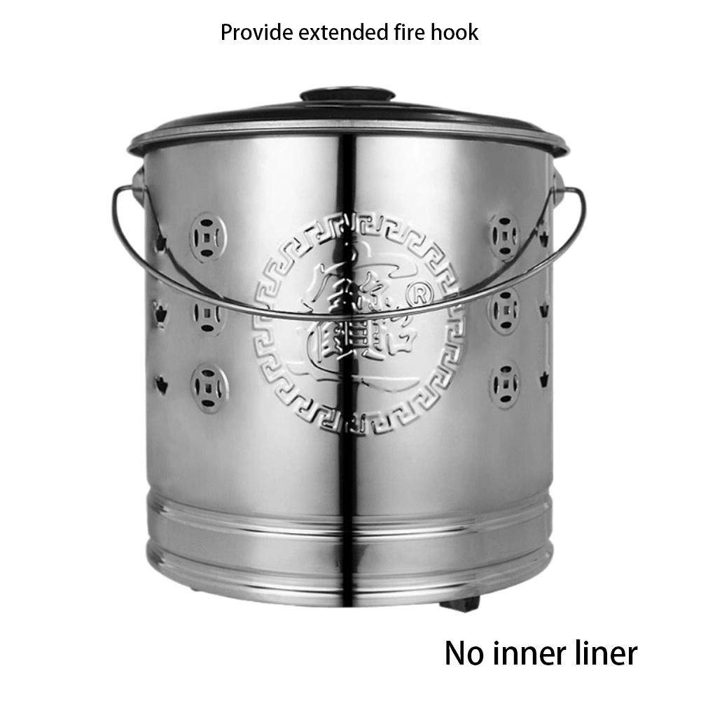 For Debris Wood Trash Leaves Burn Barrel Stainless Steel Paper Burn Bucket Carry Handle Attached  Traditional Auspicious Barrel