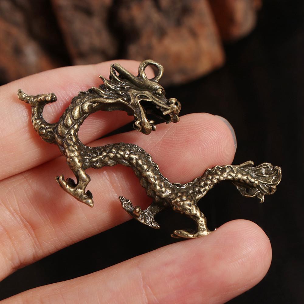 Carved Dragon Keychain Pendant Antique Mythical Animal Ornaments Zodiac Dragon Statue  Collectible