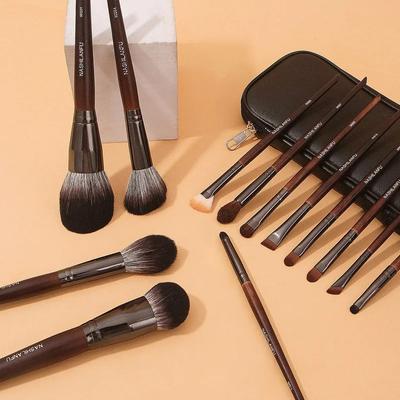Premium Animal Fur Makeup Brush Set Wooden Handle Eyeshadow Blush Powder Eyebrow Brushes Beauty Makeup Tools Fur Cosmetic