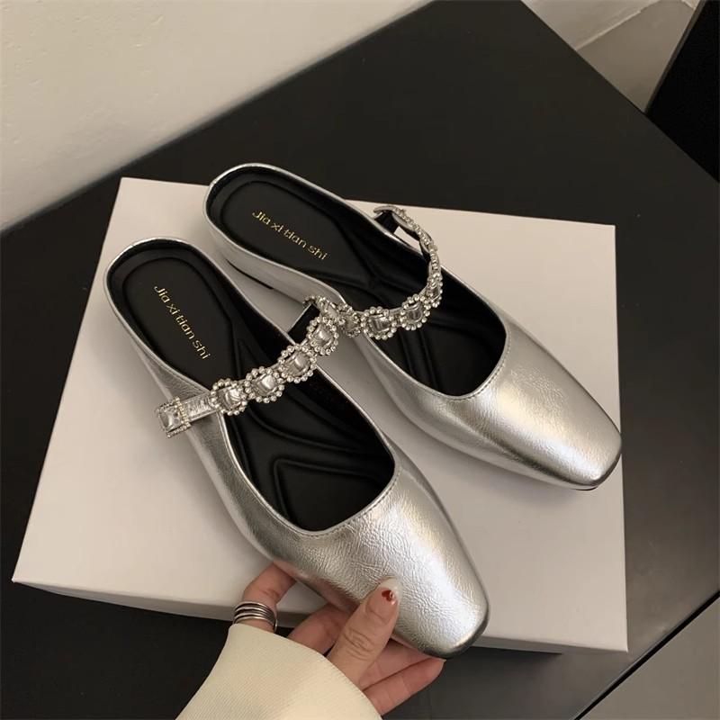 2025 New Fashion Spring Square Toe Women Mary Jane Shoes Fashion Crystal Buckle Casual Dancing Party Prom Shoes Slippers