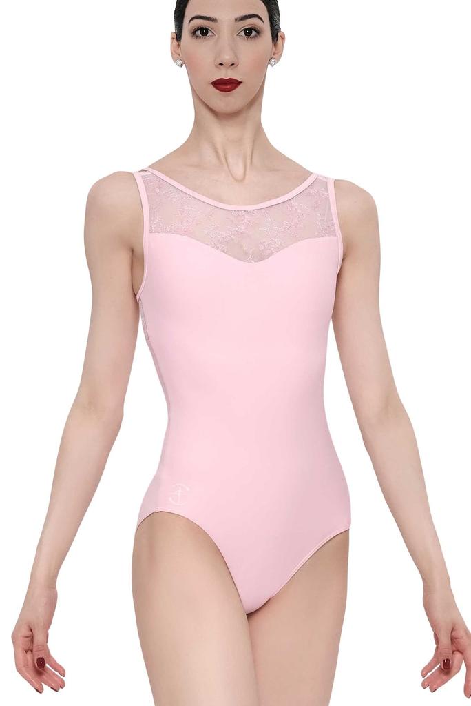 Wear Moi BELMINE Double Strap Camisole Leotard with Floral Print and Stretch Size LEO058PINL Women's Tulle, Pink, L, (Authentic)