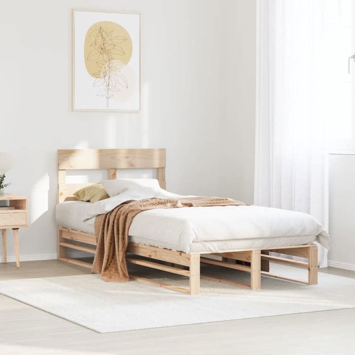 VidaXL Bed Frame with Headboard 75x190 Cm Solid Pine Wood, Bedroom Furniture, Bed Base, Wooden Bed, Bed, Single Bed 850818