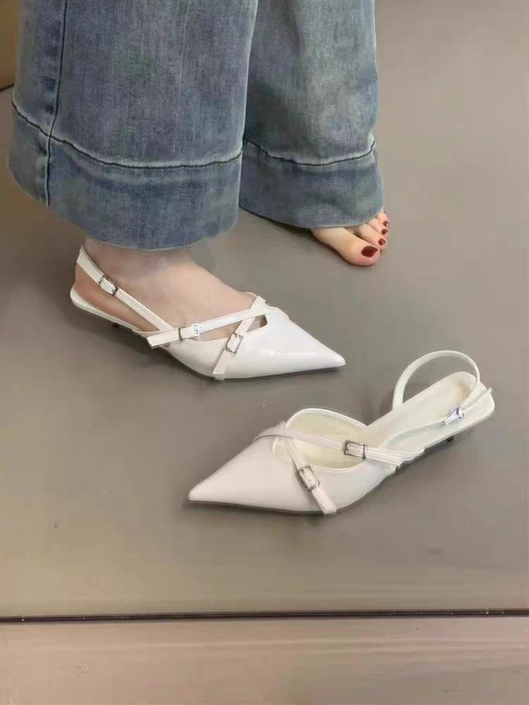 Popular pointed one-word buckle fashion shoes French temperament beautiful work shoes Internet celebrity versatile women's shoes