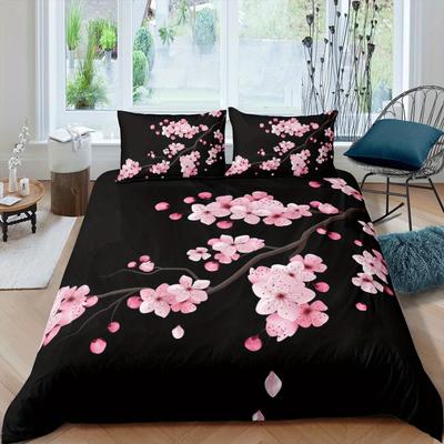Ensemble Housse de Couette 2/3 pièces, Ensemble de Literie Imprimé Fleurs de Cerisier Japonaises, Housse de Couette Décorative pour Chambre à Coucher Chambre d'Invités 1*Housse de Couette