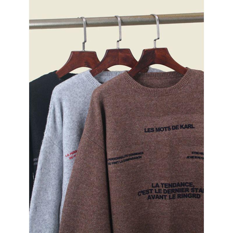 Japanese Order Loose Version Lantern Sleeve Wool Knitwear Foreign Trade Original Order Preppy Style English Letter Crew Neck Pullover Tops