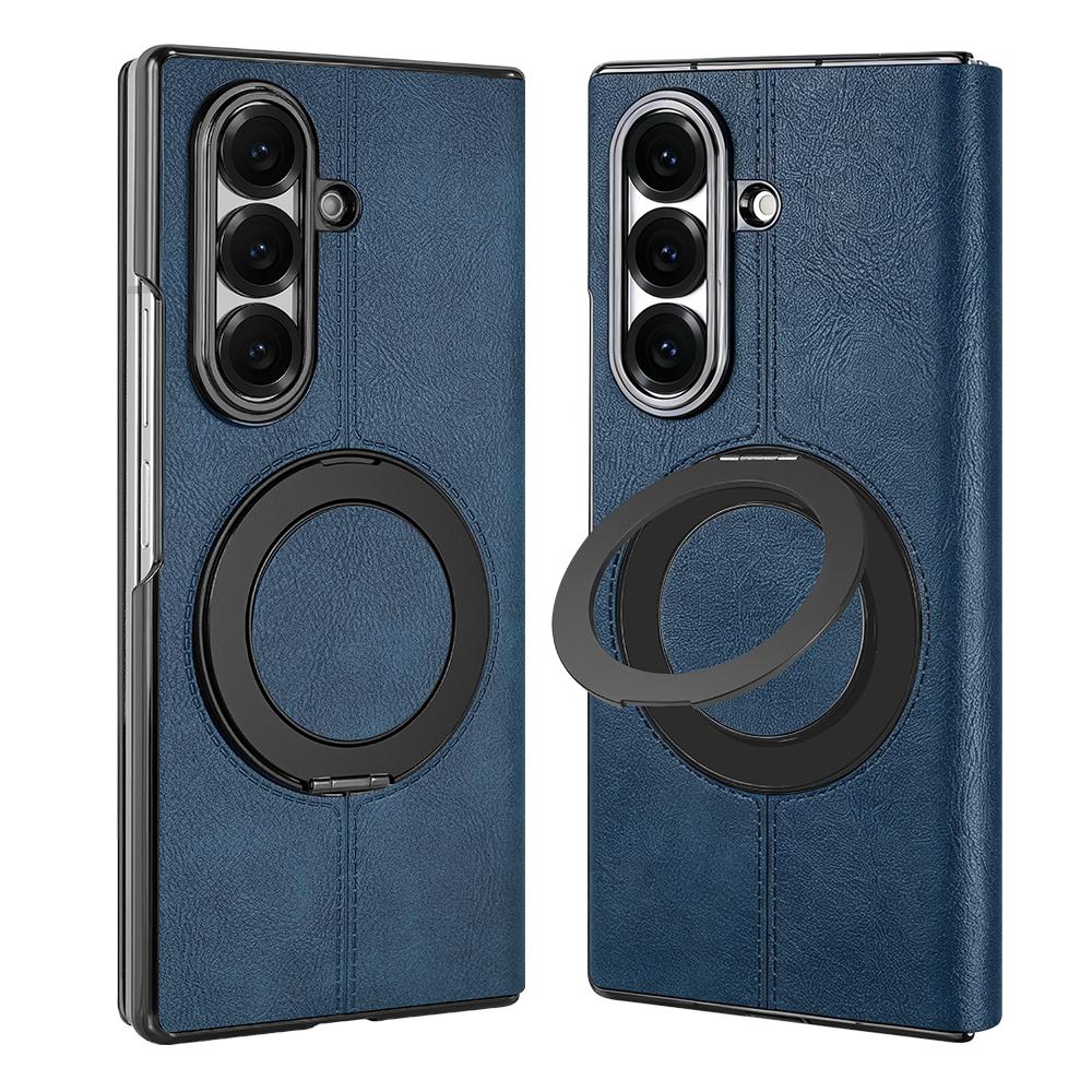 Faux Leather Flip Full Cover Phone Case For Galaxy Z Fold 8 Ultra 7 6 With Rotatable Ring Kickstand Holder, Wireless Charging