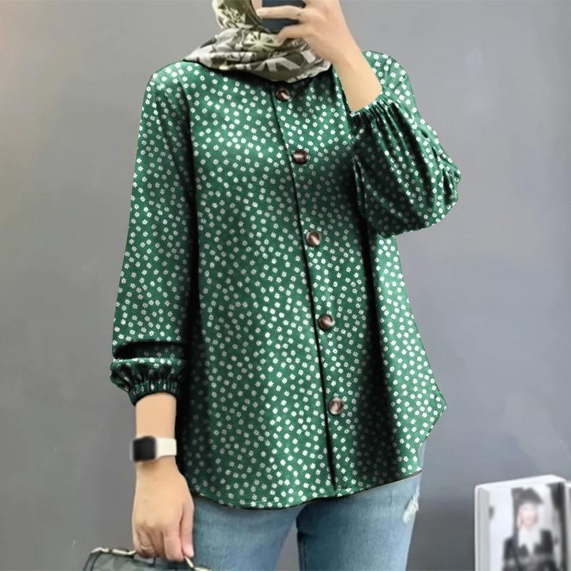Plus Size Women's New Fashion Puffed Sleeve Floral Shirt