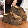 Retro Matte Cowhide Muffin Thick-soled Bag Head Boken Half Slippers Women's 2025 New Small Heightening Loafers