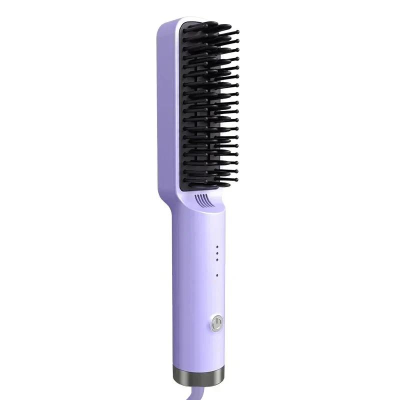 Rechargeable Hair Straightener Brush Portable Hot Comb Straightening Fashionable Negative Ion Wireless Care Straightening Comb