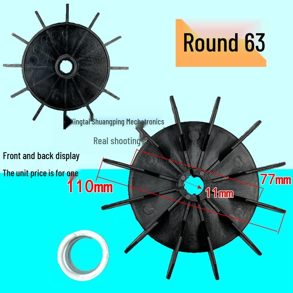 Black Plastic Motor Fan Blade with Iron Sheet, Lock Nut, 28mm Shaft, 38mm Cooling Fan, Large & Small Sizes, Durable Material