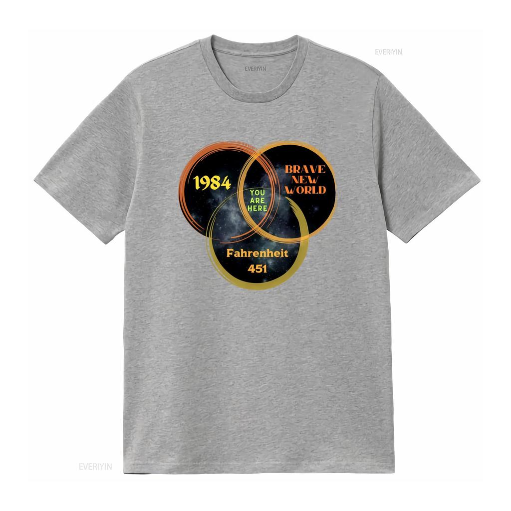 1984 Un Mundo Feliz Fahrenheit 451 Estás Aquí Ciencia Ficción Distopía Camiseta vintage Lavada Casual Ligeramente ropa de diseñador