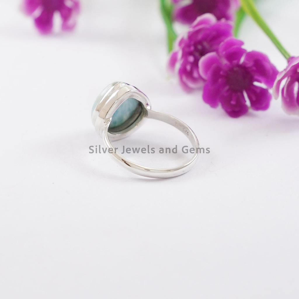 Natural Larimar Ring, 925 Sterling Silver Handmade Ring, Pear Shape Gemstone Ring, Blue Stone Ring, Promise Ring