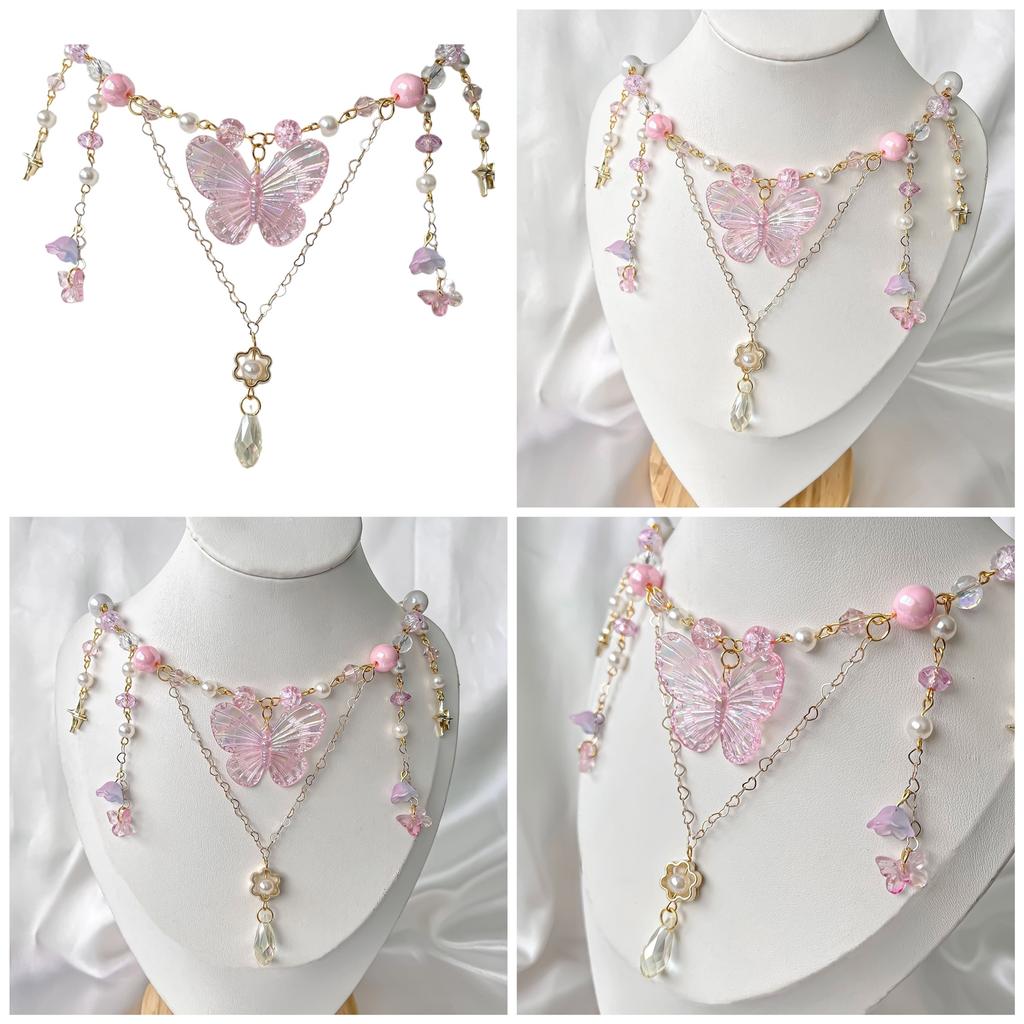 Fashionable Beaded Butterfly Pendant Necklace Choker Necklaces Chain Party Gifts for Fashion Forward Women