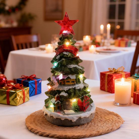 Brad de Crăciun muzical iluminat, cu baterii, brad de Crăciun de masă, cutie muzicală cu lumini multicolore pentru decor de sărbători pentru casă, birou