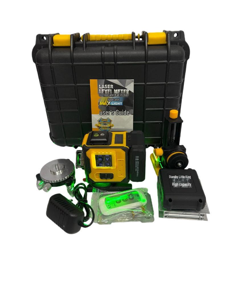 

Green Light Laser Level with 12/16 Lines, Rubber-Coated & Drop-Resistant for Decoration and Processing
