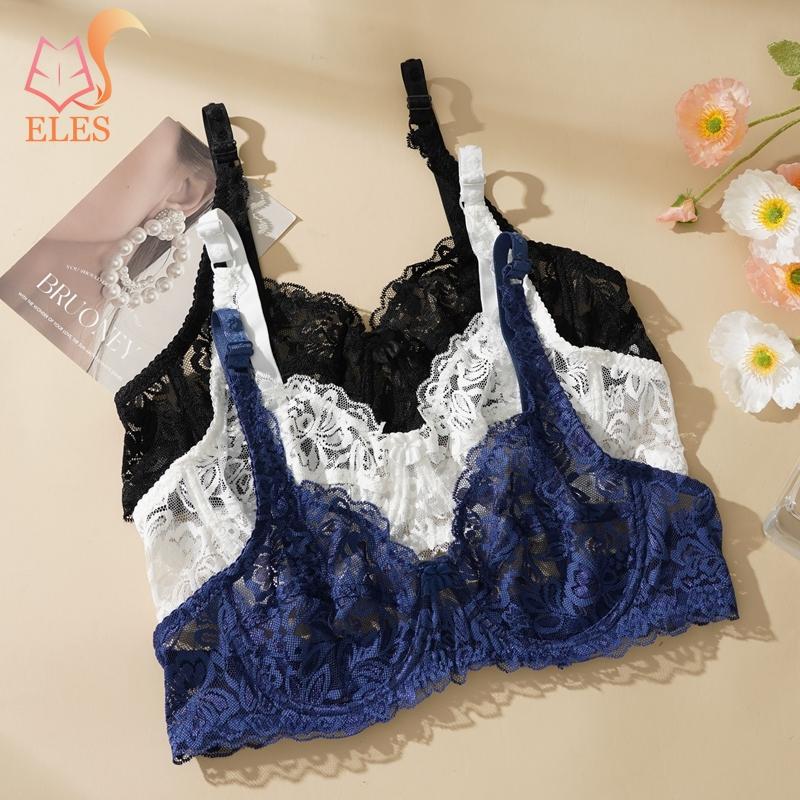 Thin Single-layer Transparent Sexy Bra Full Lace Steel Ring Unlined Bra Fresh Adjustment Plus Size Bra 34-40 Cup BC