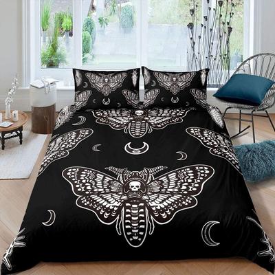 Boys Boho Moth Duvet Cover Double Size Men Gothic Skull Bedding Set For Girls Women Bohemian Moon Star Comforter For Home Decor
