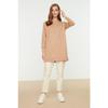 Orangefarbenes Basic-Strick-Sweatshirt mit Schlitz und Rundhalsausschnitt, Tctaw22tw0138
