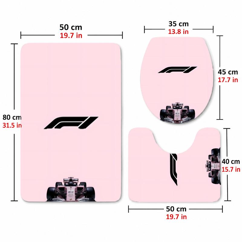 Formula 1 (28) Flannel Toilet 3 Piece Set Soft Bathroom Toilet Seat Cover Non-Slip Bath Rug Home Bathroom Decor