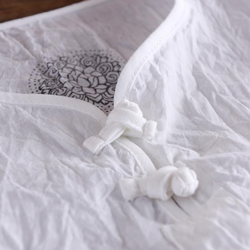 Chinese Style Disc Buckle Imitation Linen Short-sleeved T-shirt Men's Thin Casual Folds Old Cotton Imitation Cotton and Linen Men's T-shirt