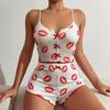 2 Pezzi/Set Pigiama Estivo da Donna Completo Stampa Farfalla Cuore Senza Maniche Schiena Scoperta Cop