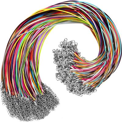 10/50/100 peças Cordão de colar com fechos, cordas de colar para pingentes, correntes de colar para suprimentos de fabricação de joias, colar encerado de 1,5 mm