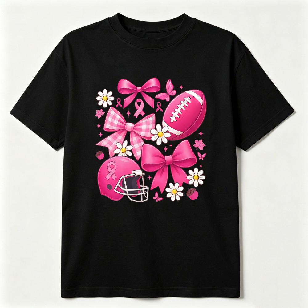 Breast Cancer Football Pink Out Tshirt Tackle Breast Cancer Tee Preppy Game Day Bow Tops Pink Ribbon Shirt Breast Cancer Shirt