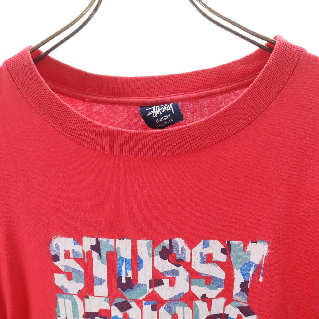 STUSSY 90s Made in USA Old Short sleeve T-shirt L Red Men's Used