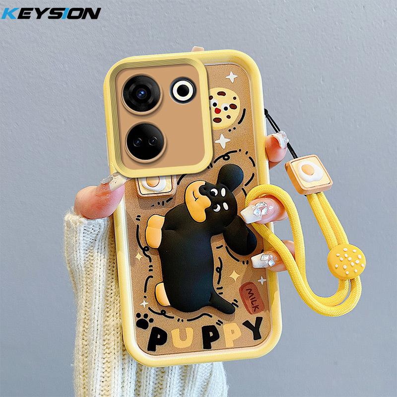 

Противоударный чехол KEYSION для TECNO Camon 20 Pro 4G со шнурком, силиконовый чехол для телефона с милой 3D-мультяшной куклой для TECNO Camon 20 for Camon 20 4G