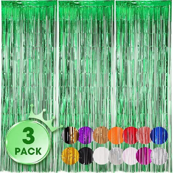 3 Pack 3.3x8.2 Feet Gold Foil Fringe Backdrop Curtains, Tinsel Streamers, Fringe Backdrop for 2025 New Years Eve, Graduation, Birthday, Baby Shower,
