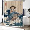 Cat Fishing Shower Curtain Polyester Machine Washable with 12 Hooks for Bathroom Decor