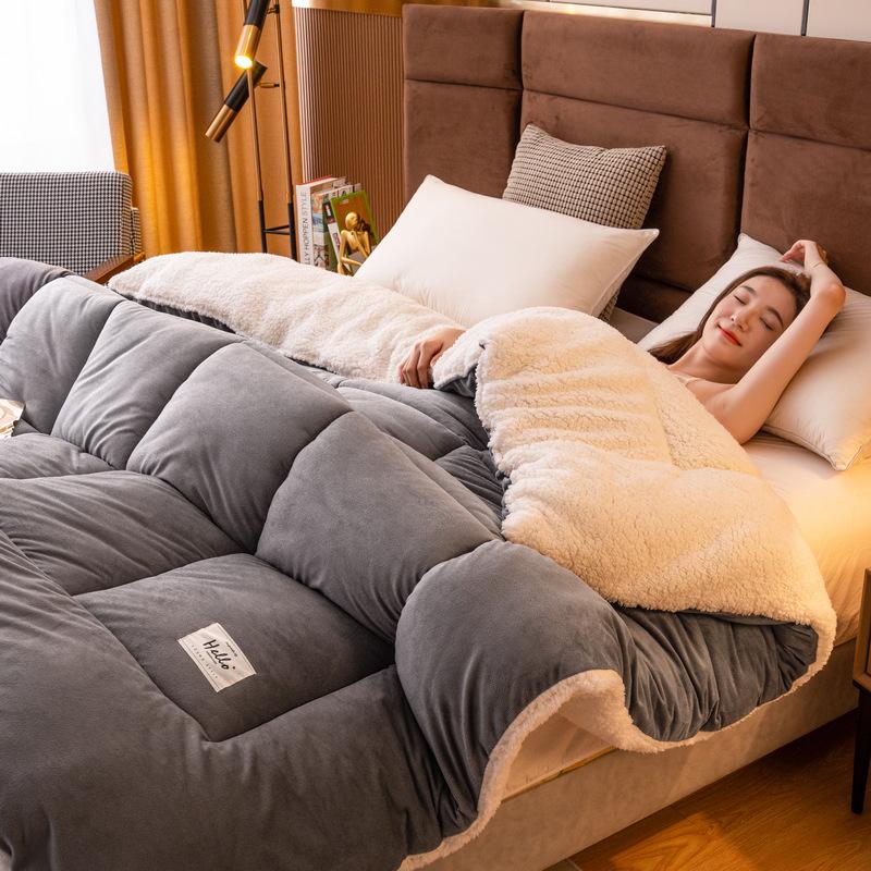 Double-Sided Lambswool Fleece Quilt: Thick, Warm Comforter for Winter, Spring, and Autumn