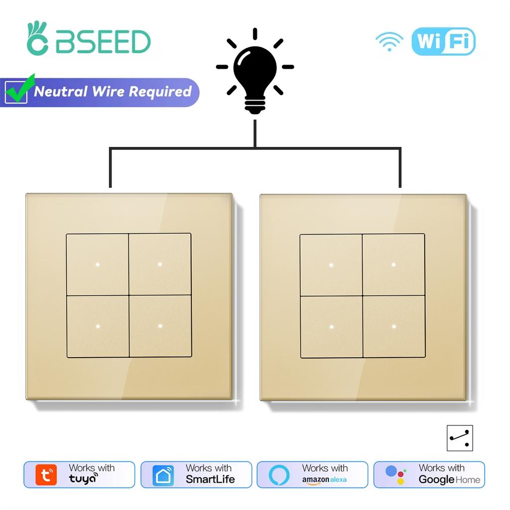 BSEED 1/2/3Gang Wifi Smart Wall Switches 2Way Tuya Smart Life Alexa Control For Stairs Corridor Mechanical Click Buttons 2Pack