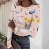 Women's Casual Fashion Round Neck Easter Print Long Sleeve Ribbed Top