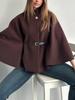 Moda Invernale Donna Stile Elegante Colore Puro Cintura con Cintura Cappotto Mantella in Lana