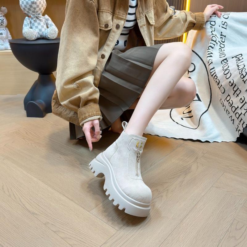 Autumn new matte leather lace-up Martin boots women's platform short boots big head locomotive single boots