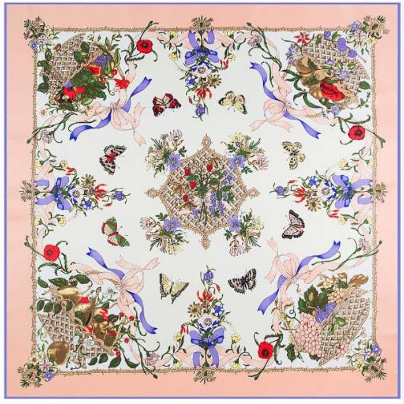 New Brand Bandana Shawl 100% Twill Silk Scarf Floral 130cm Square Scarves Print Kerchief Woman Headband Hijab Scarf&Wraps