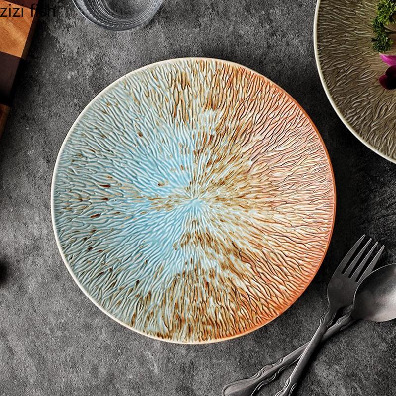 Creative Texture Ceramic Deep Plate Vintage Salad Plate Thick Soup Plate Dessert Pasta Plates RestaurantFeatured Tableware
