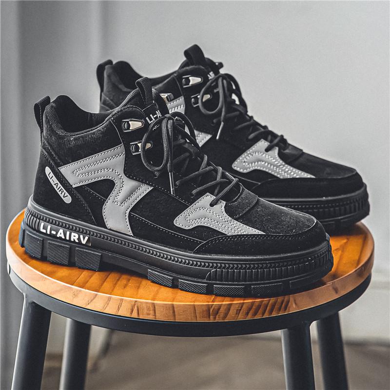 Ins Trend Men's Autumn Winter Boots Hightop Skateboard Shoes Students Boys Platform Walking Casual Boots