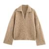 Women's European & American Winter Long Sleeve Color-Wash Polo Collar Knit Sweater Pullover