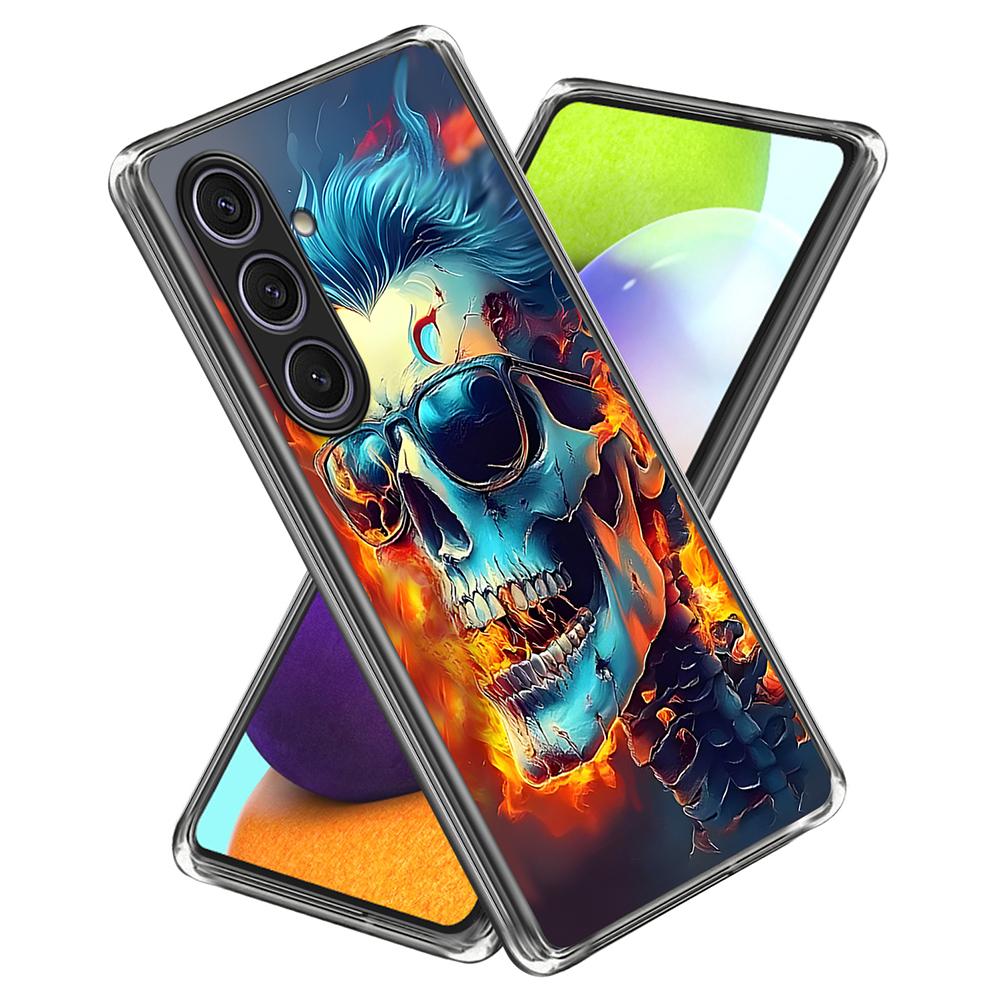 

For Samsung Galaxy S25+ Case IMD Pattern Printing TPU Shockproof Phone Cover Flame Skull