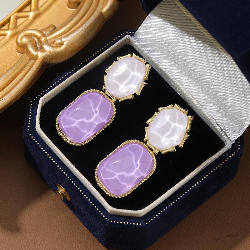 Contrasting color water ripple irregular square stud earrings niche unique earrings exaggerated earrings