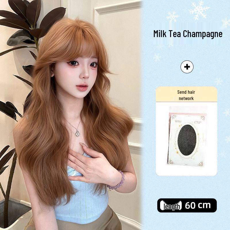 Women s Long Curly Wig - Milk Tea Champagne, Big Wave Lolita Style
